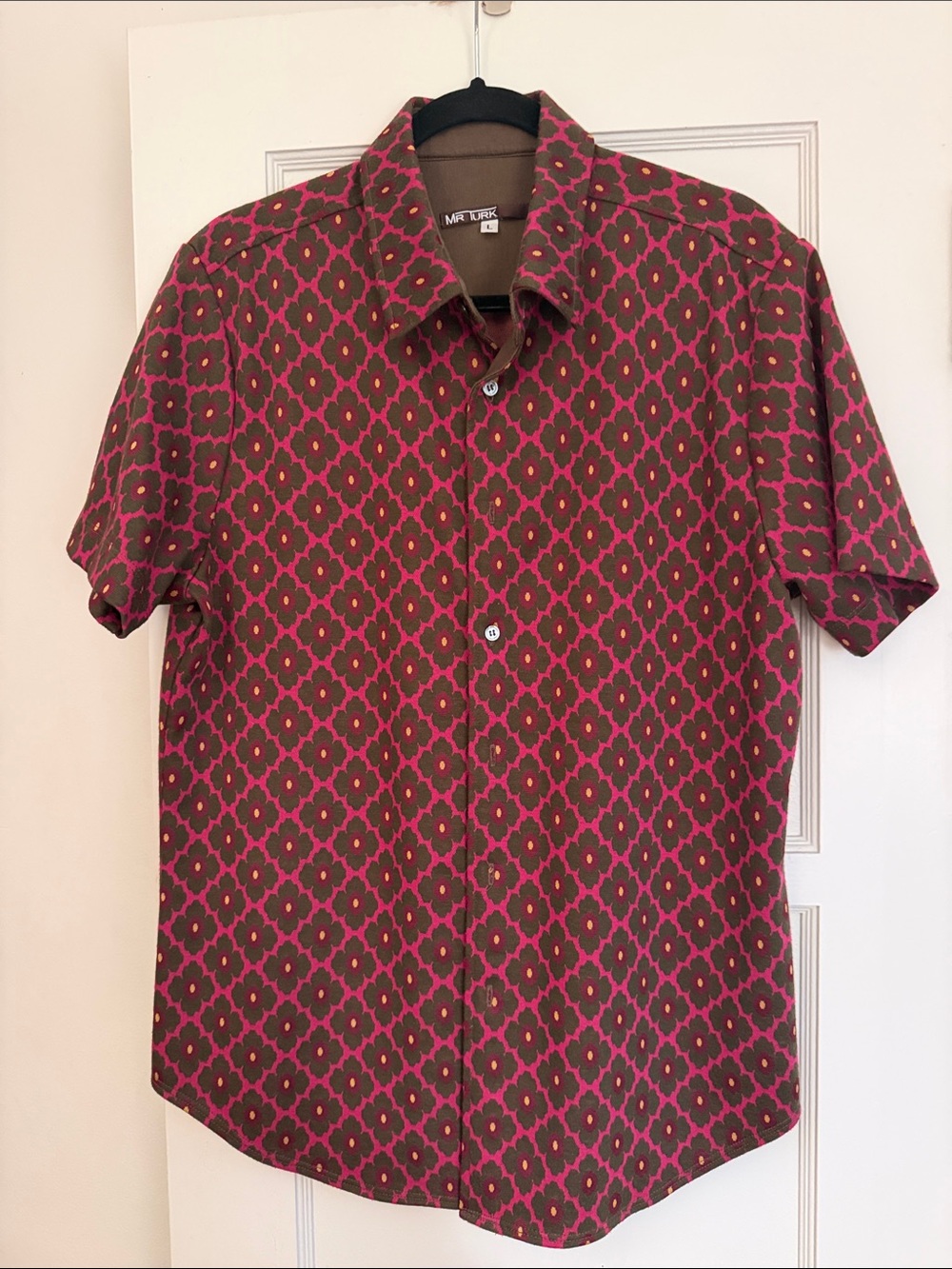 Mister Turk Short-Sleeve Geometric Button-Down Shirt - Brown & Pink